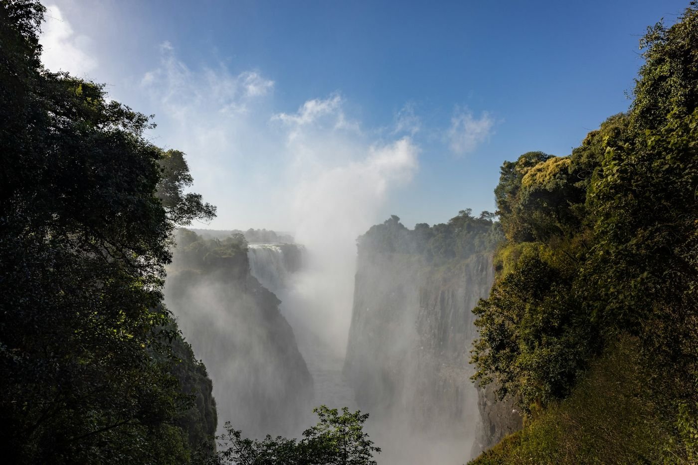 Spray rising from the gorge at Victoria Falls